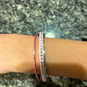 Elegant Silver and Pink Bangle Set